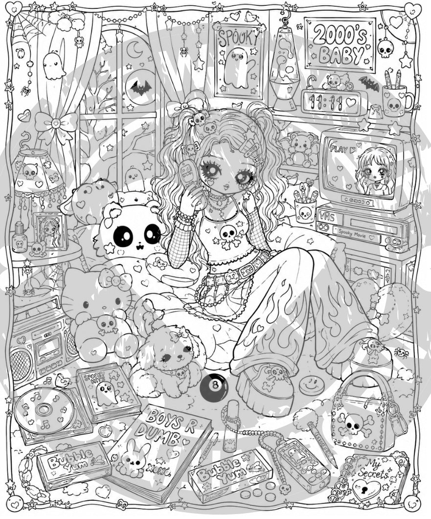 Digital 4 Pack of 2000’s Themed Coloring Pages